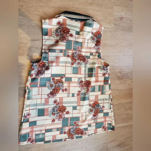 Modcloth Twice The Delight Silky Cream+Orange+Green Buttondown Blouse - Picture 6 of 8